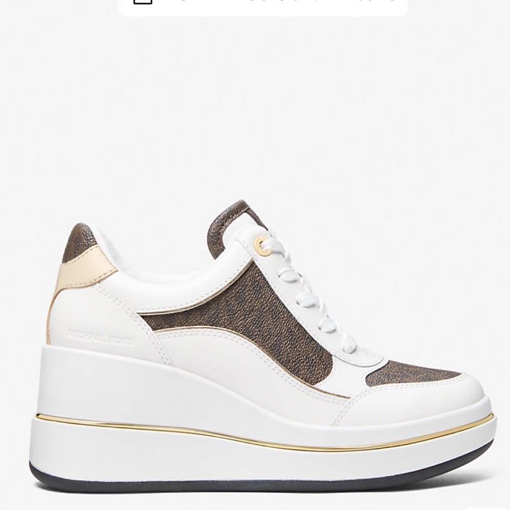 Michael Kors Emmy Signature Logo & Leather Wedge Trainer - 8&1/2 - brown & white - Picture 4 of 5